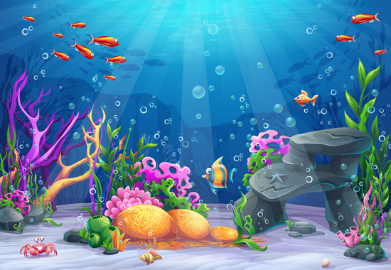 "A beautiful aquarium With Lightening and colorful fishes"